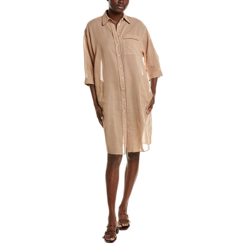 Brunello Cucinelli Womens  Silk Shirtdress, Beige